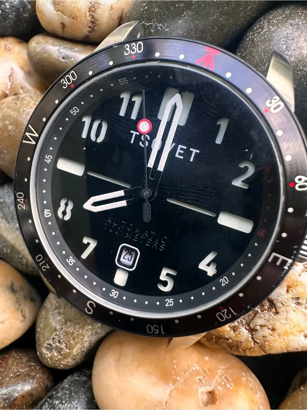 Tsovet Black Dial Diver Watch with Compass Bezel automatic Miyota 8215